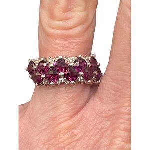 Michelle Albala sterling silver 925 cushion cut garnet and diamond ring tested s